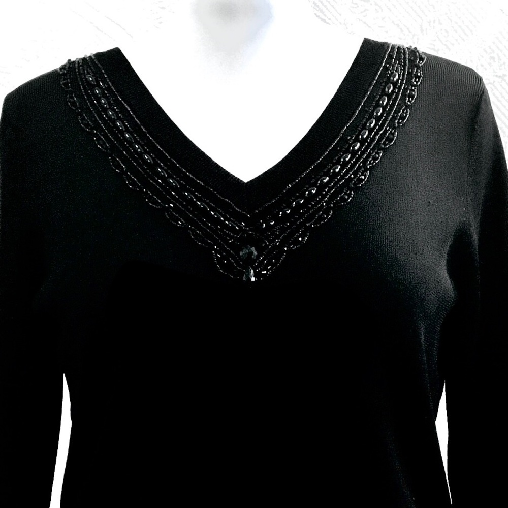 Dressy Jones NY Beaded V-Neck Sweater | SZ 0X